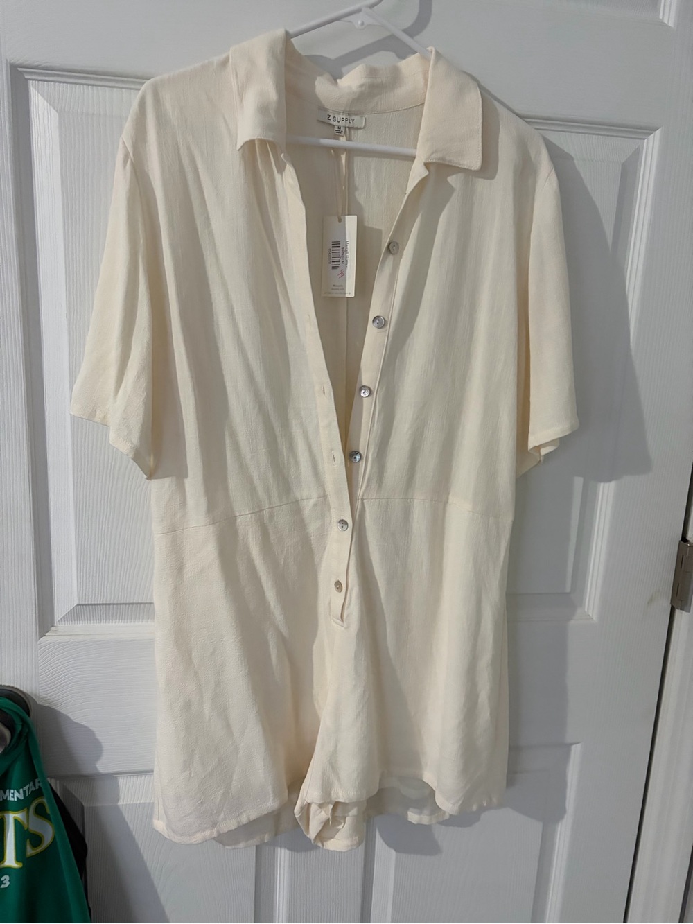 Z Supply Cream Button-Front Collared Romper
